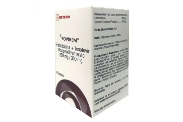 Imagen del producto Fovirem 300/200 mg - Caja con frasco de 30 tabletas recubiertas (Emtricitabina + Tenofovir)