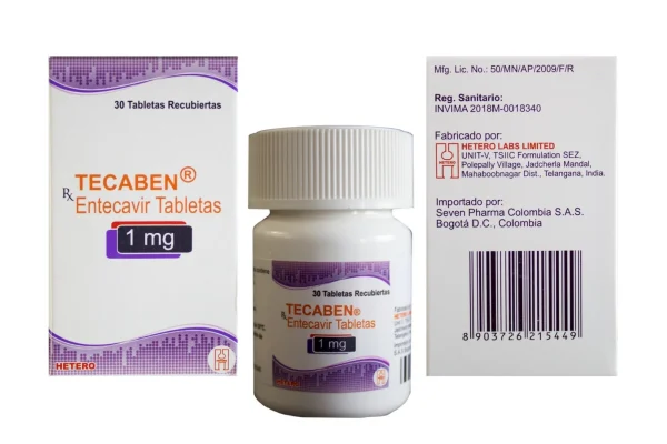 Tecaben Entecavir 1 mg caja con frasco con 30 tabletas precio Colombia