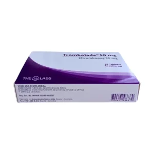 Trombolade Eltrombopag 50 mg Caja Con 28 Tabletas medicamento para trombocitopenia disponible en Colombia