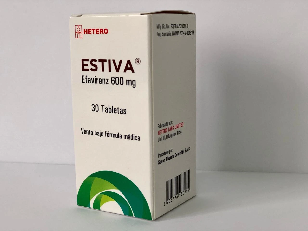 Frasco de Estiva Efavirenz 600 mg caja con 30 tabletas, antirretroviral especializado disponible en Colombia