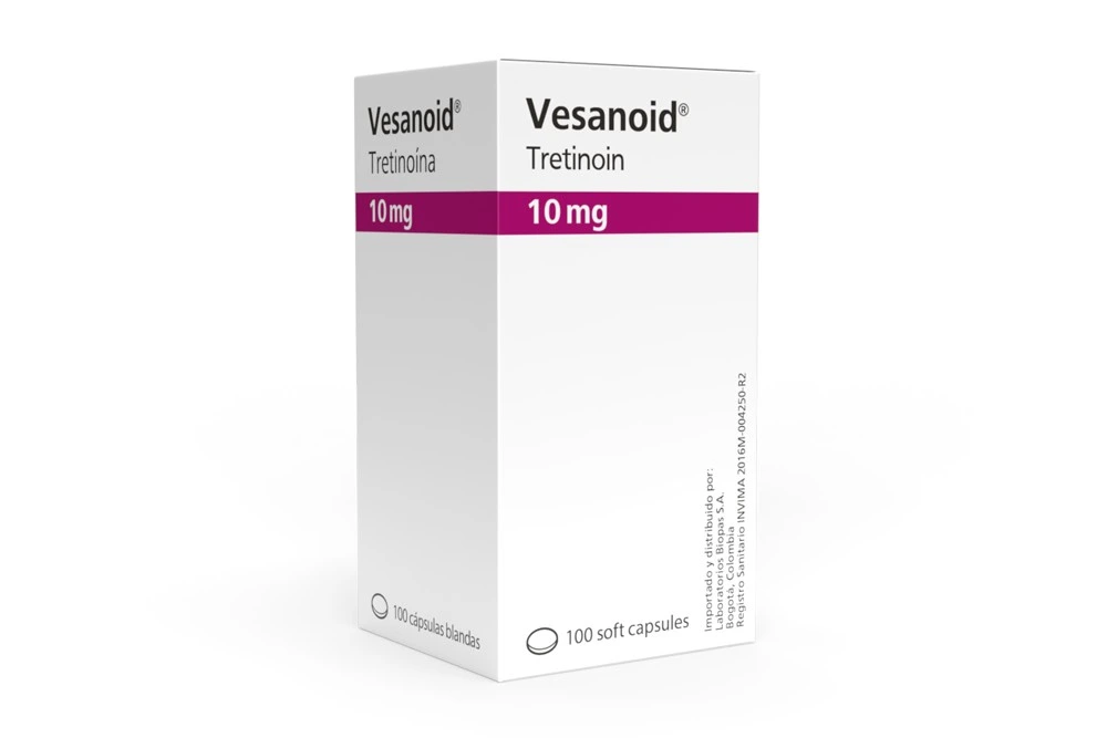 Vesanoid Tretinoína 10 mg medicamento oncológico en cápsulas blandas, disponible en Dismedex Colombia